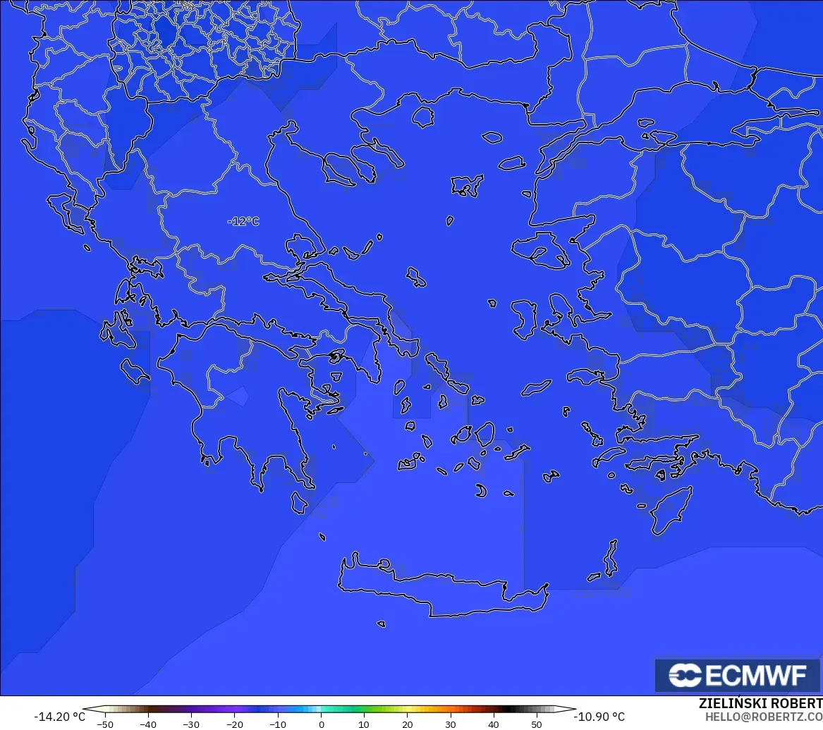 ECMWF IFS 0.25° model - Greece, Temperature at 500hPa