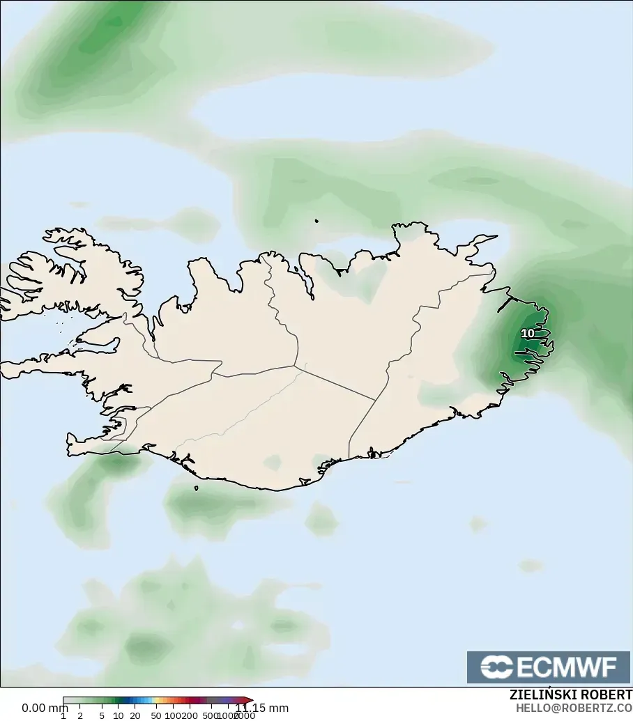 ECMWF IFS 0.25° model - Iceland, Precipitation Accumulation