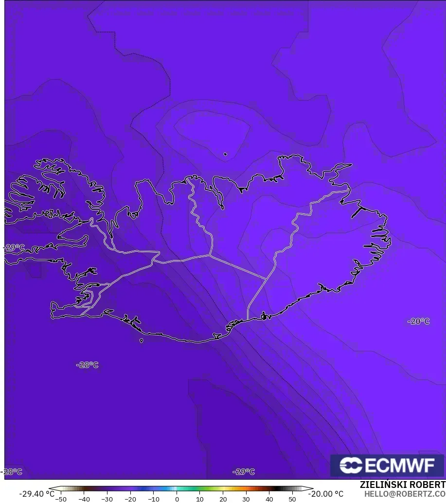 ECMWF IFS 0.25° model - Iceland, Temperature at 500hPa