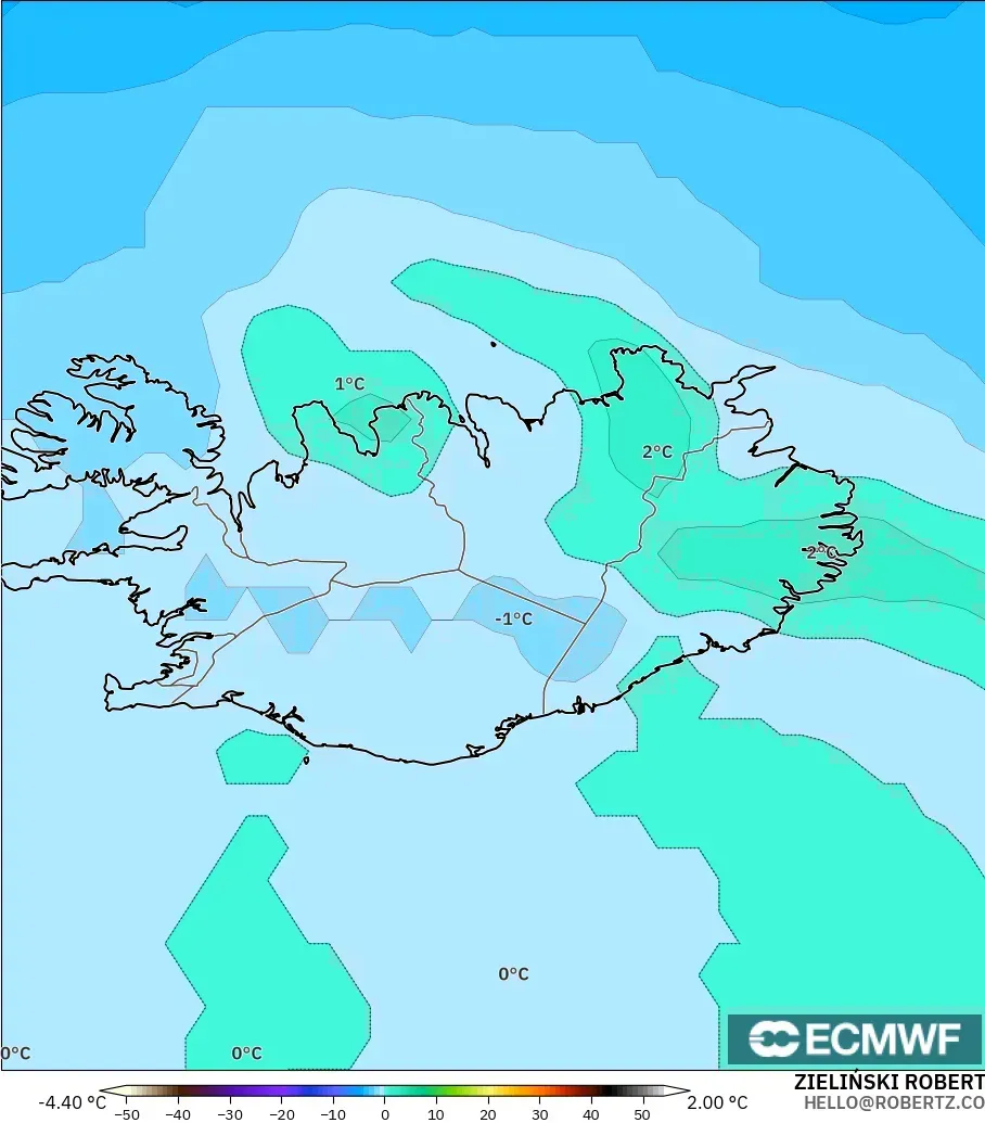 ECMWF IFS 0.25° model - Iceland, Temperature at 850hPa