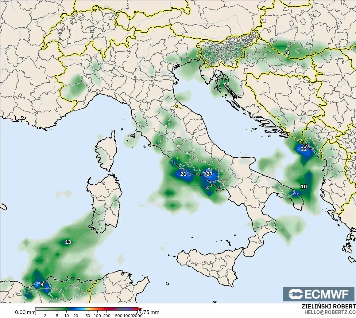 ECMWF IFS 0.25° model - Italy, Precipitation Accumulation