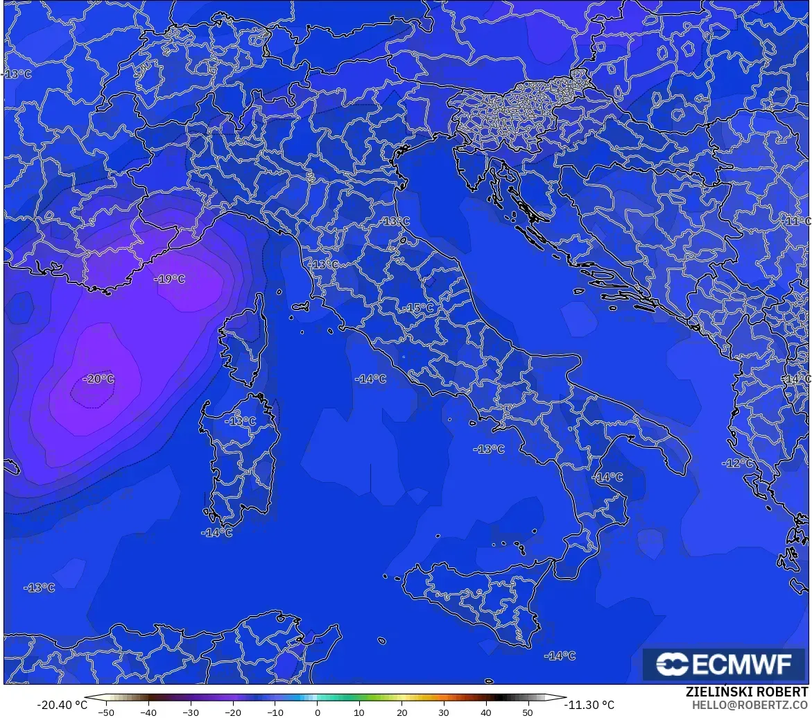 ECMWF IFS 0.25° model - Italy, Temperature at 500hPa
