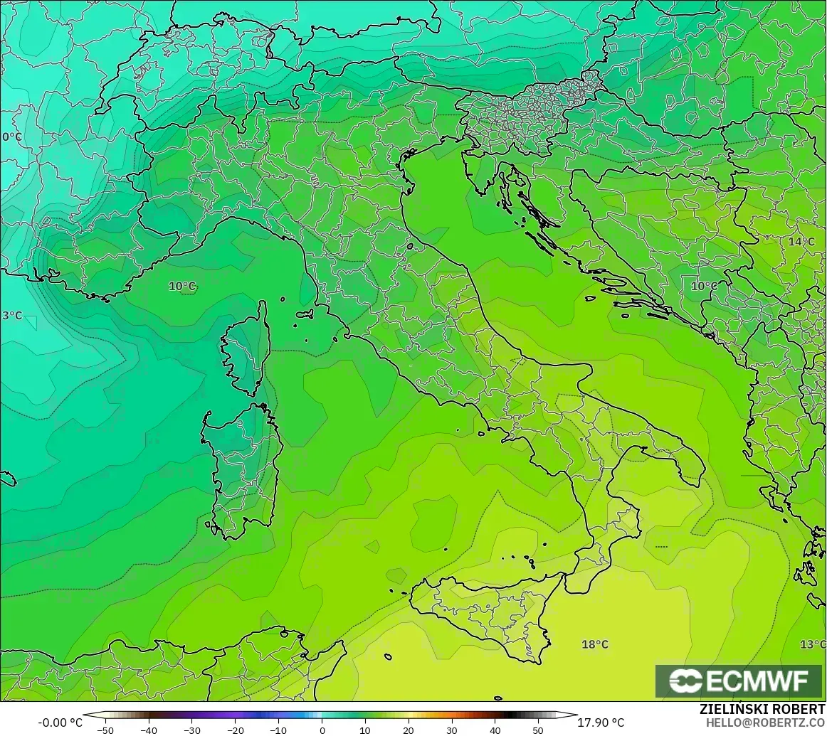 ECMWF IFS 0.25° model - Italy, Temperature at 850hPa