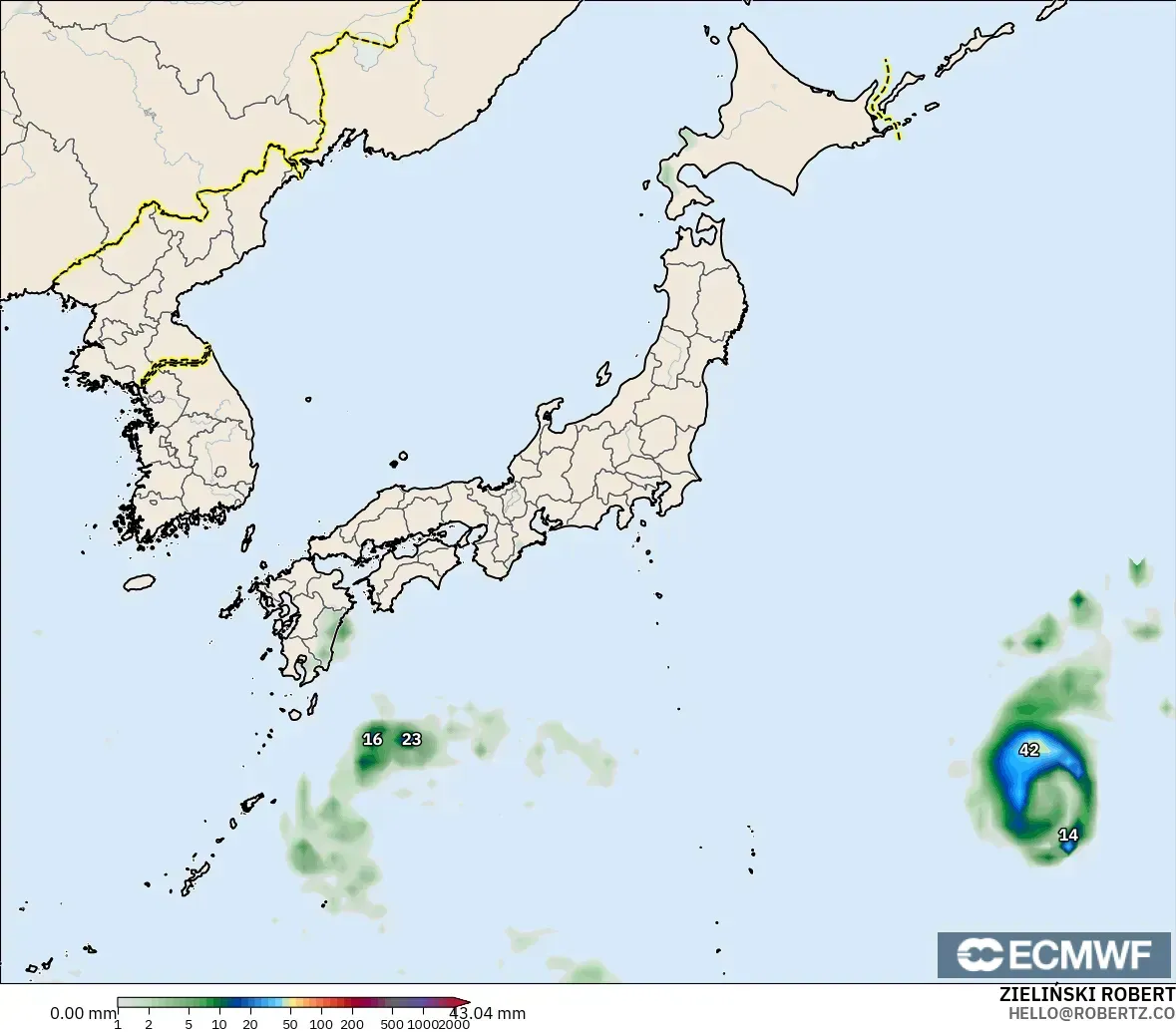 ECMWF IFS 0.25° model - Japan, Precipitation Accumulation
