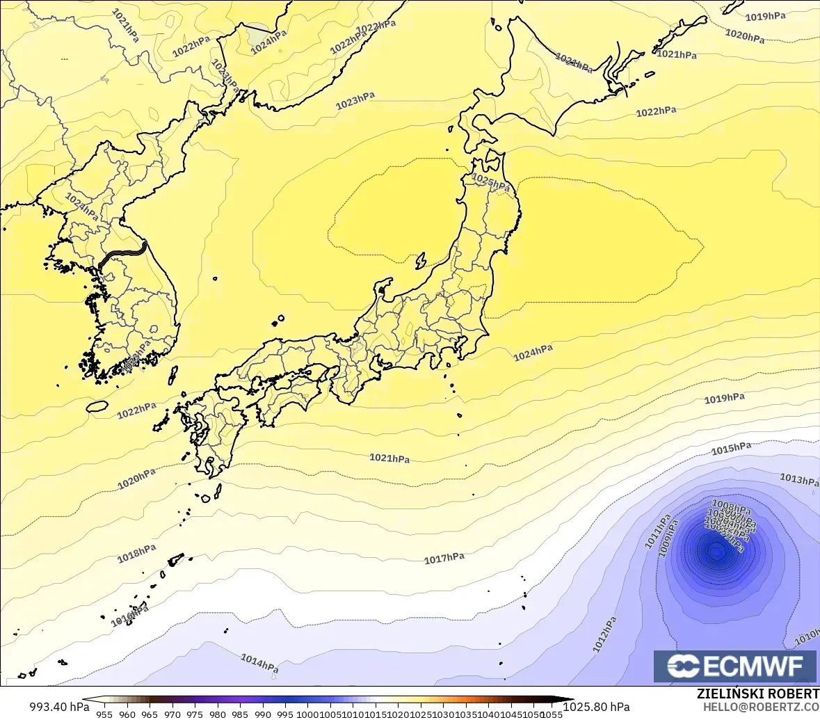 ECMWF IFS 0.25° model - Japan, Pressure