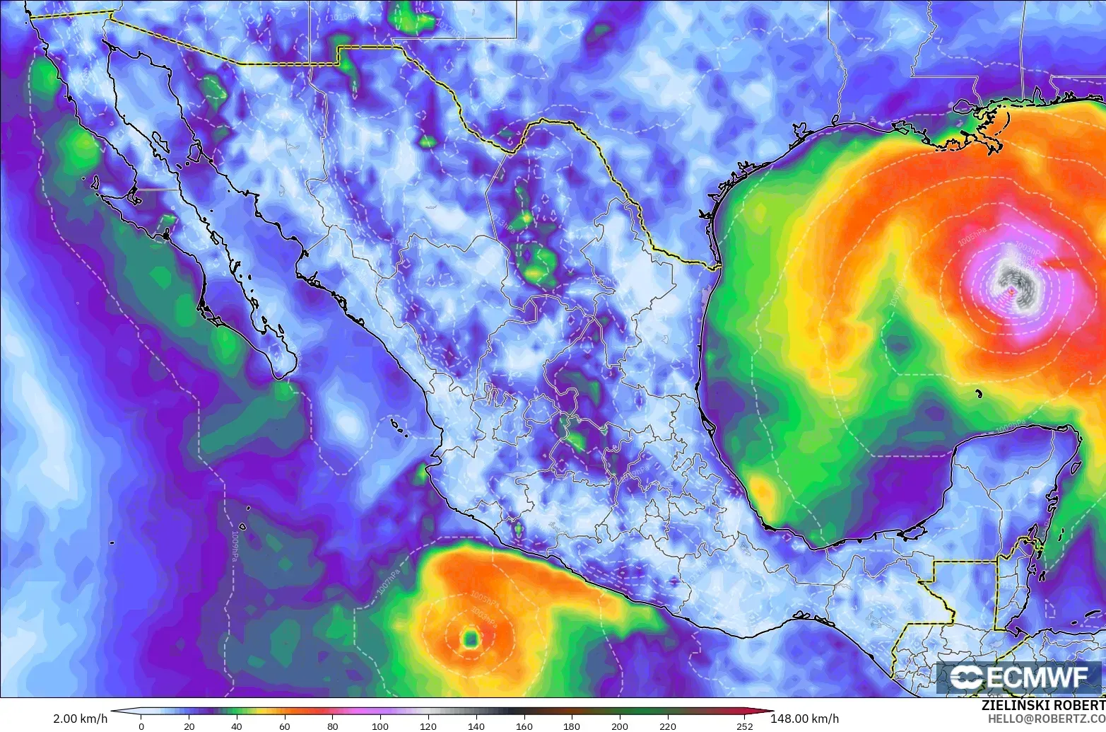 ECMWF IFS 0.25° model - Mexico, Wind Gusts