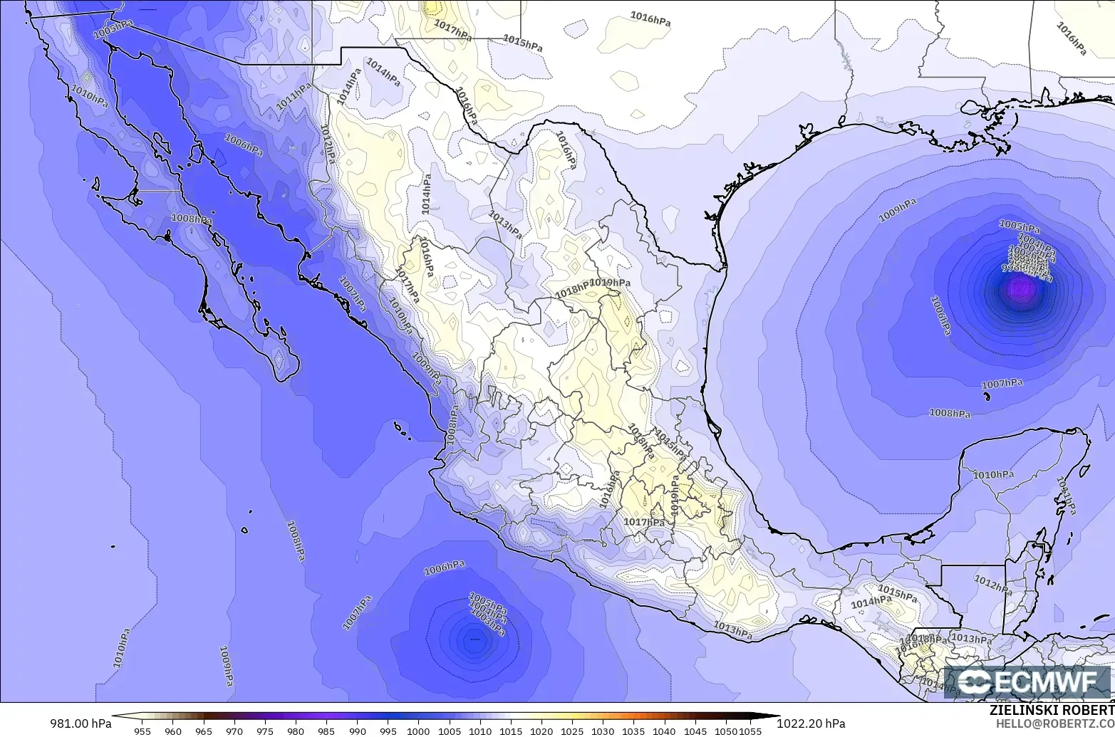 ECMWF IFS 0.25° model - Mexico, Pressure