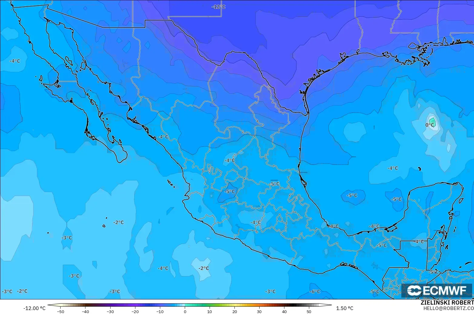 ECMWF IFS 0.25° model - Mexico, Temperature at 500hPa