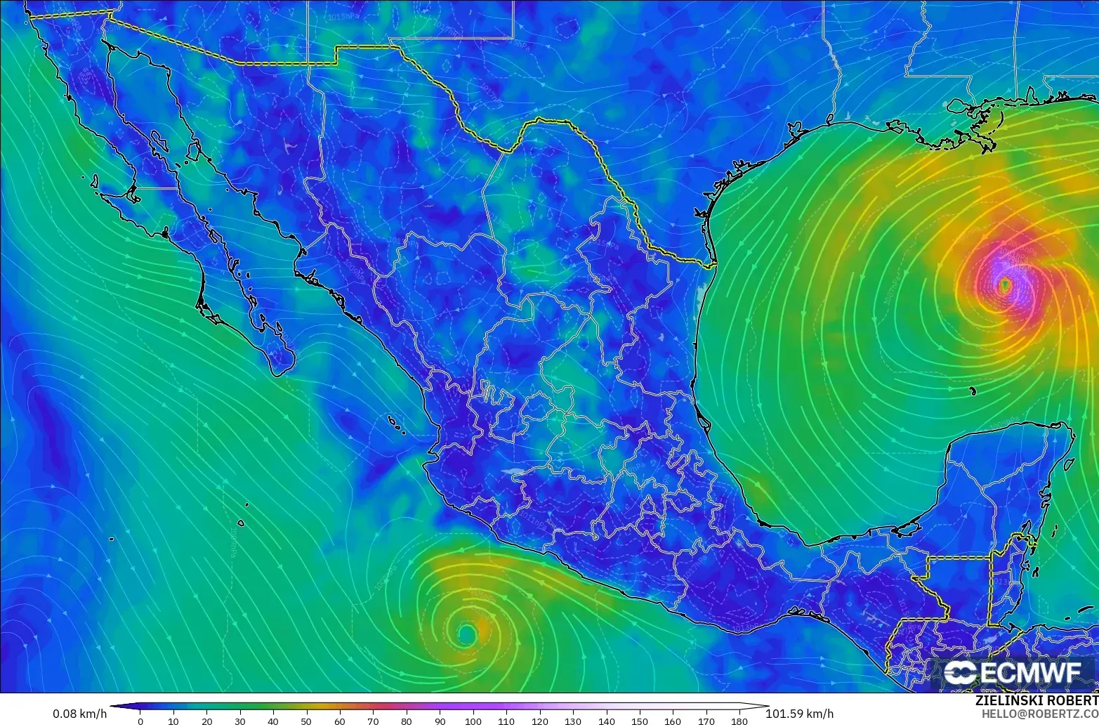 ECMWF IFS 0.25° model - Mexico, Wind at 10m