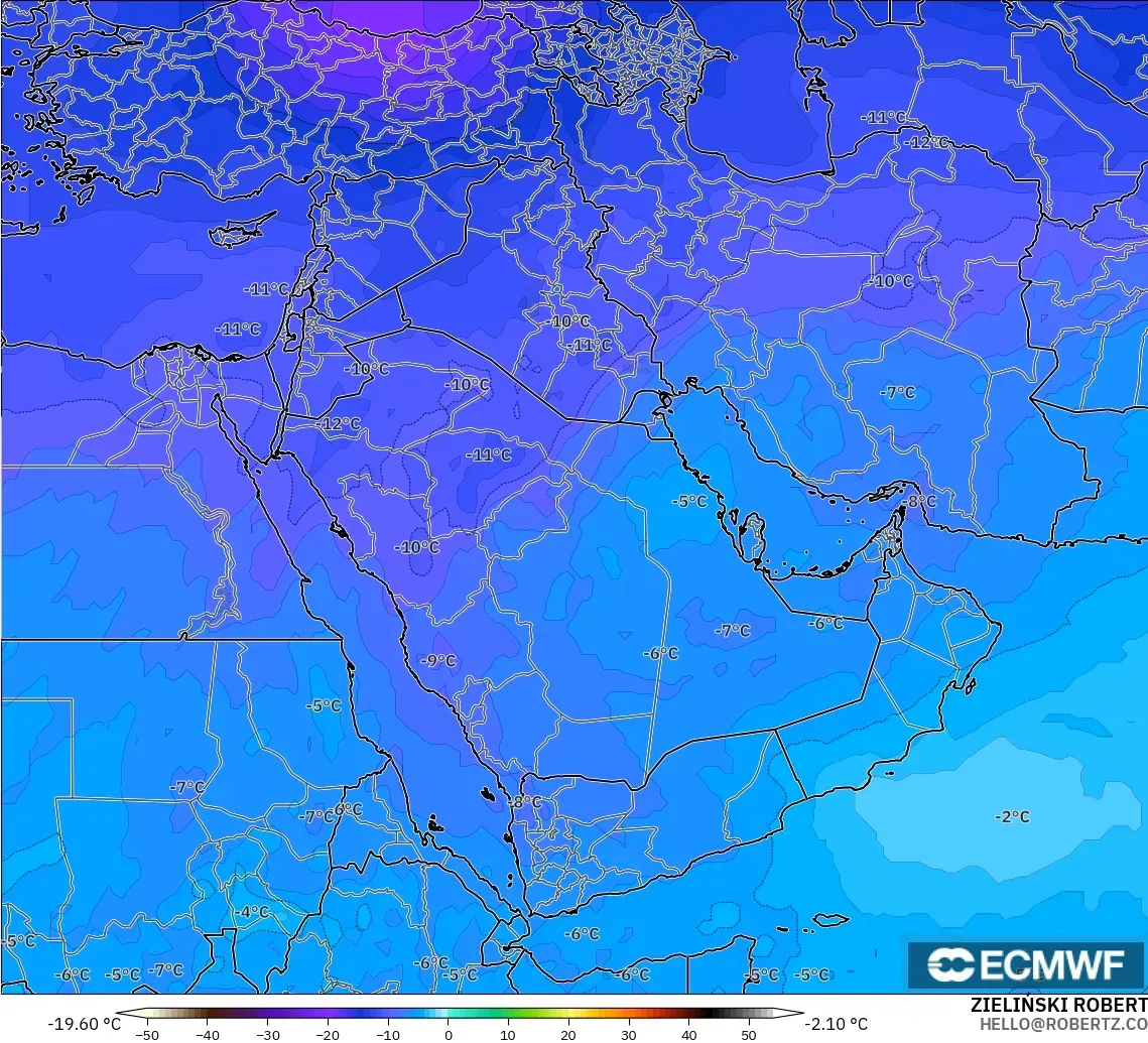 ECMWF IFS 0.25° model - Middle East, Temperature at 500hPa