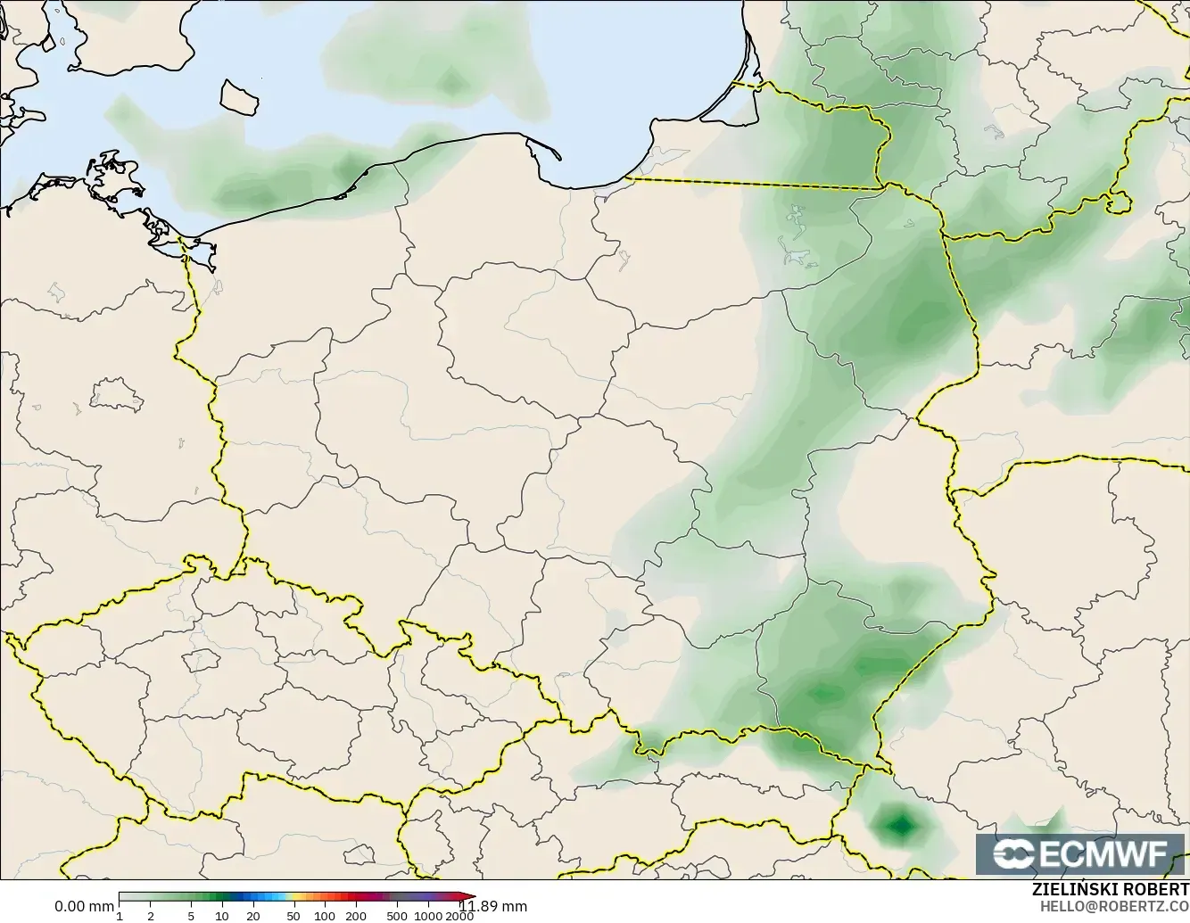 ECMWF IFS 0.25° model - Poland, Precipitation Accumulation