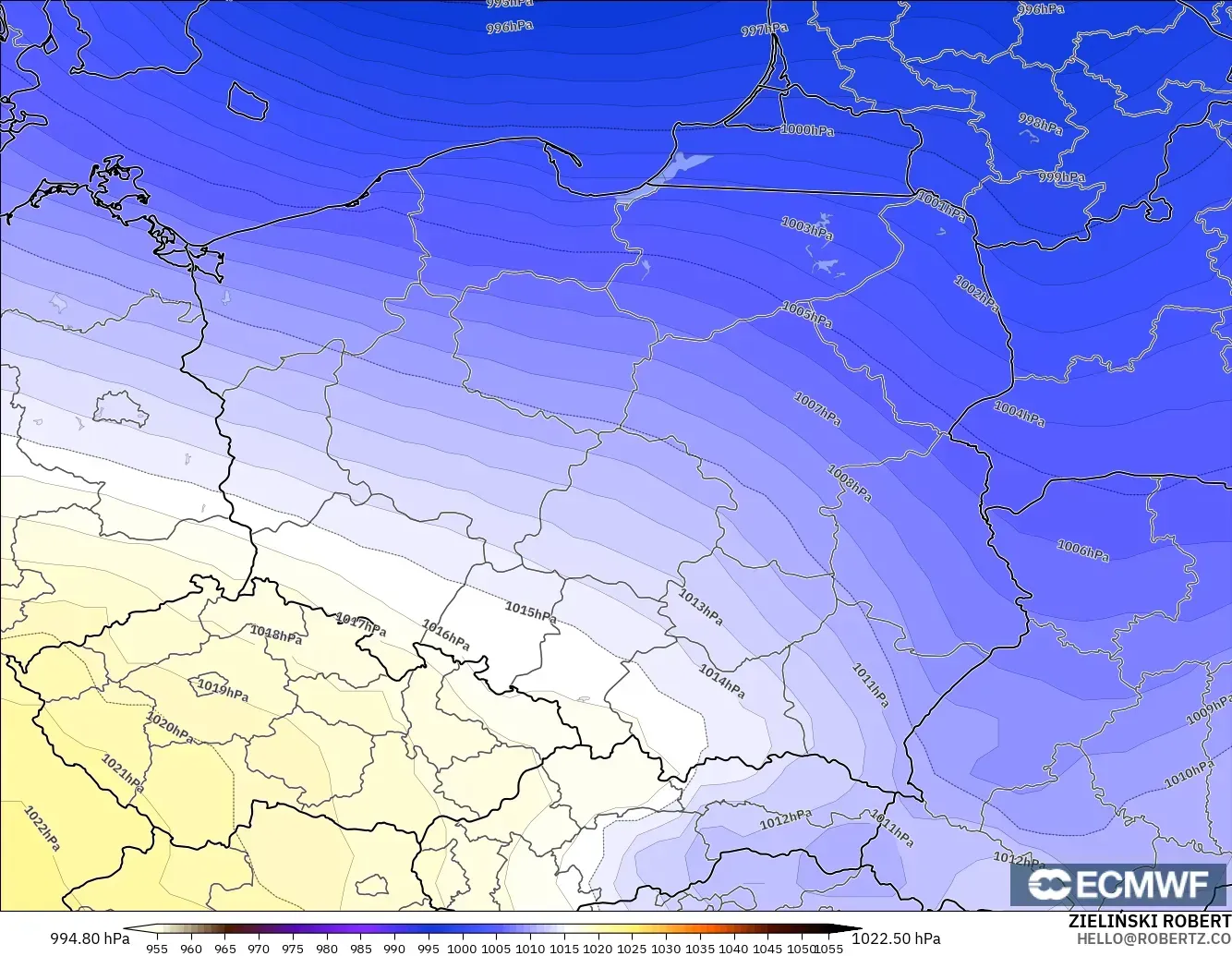 ECMWF IFS 0.25° model - Poland, Pressure