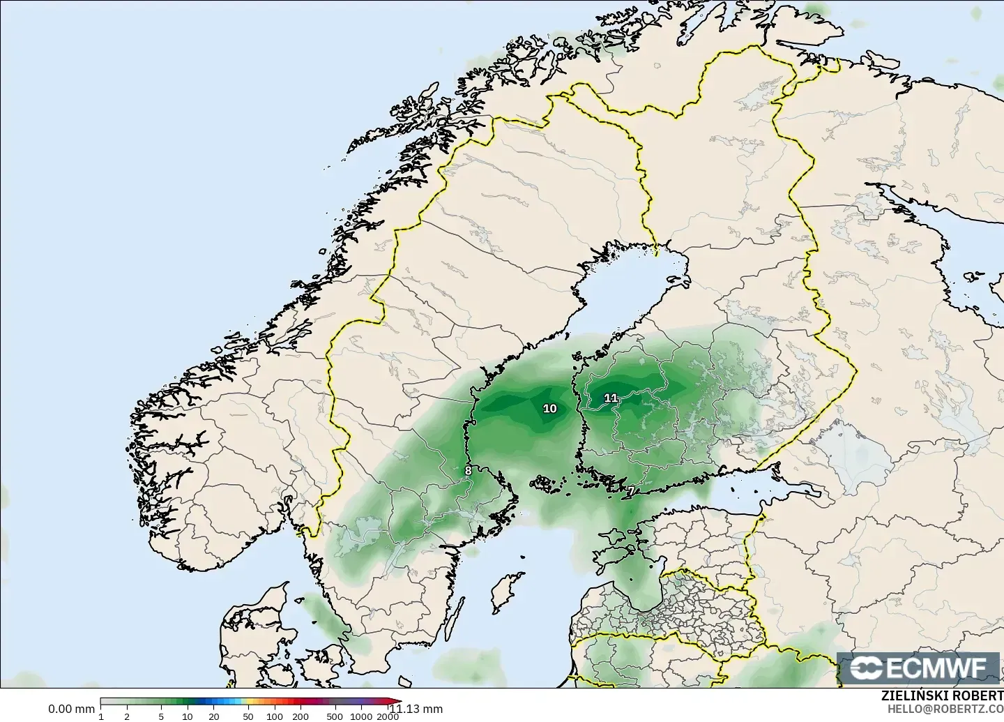 ECMWF IFS 0.25° model - Scandinavia, Precipitation Accumulation