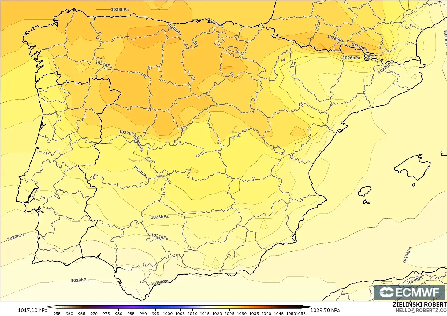 ECMWF IFS 0.25° model - Spain, Pressure
