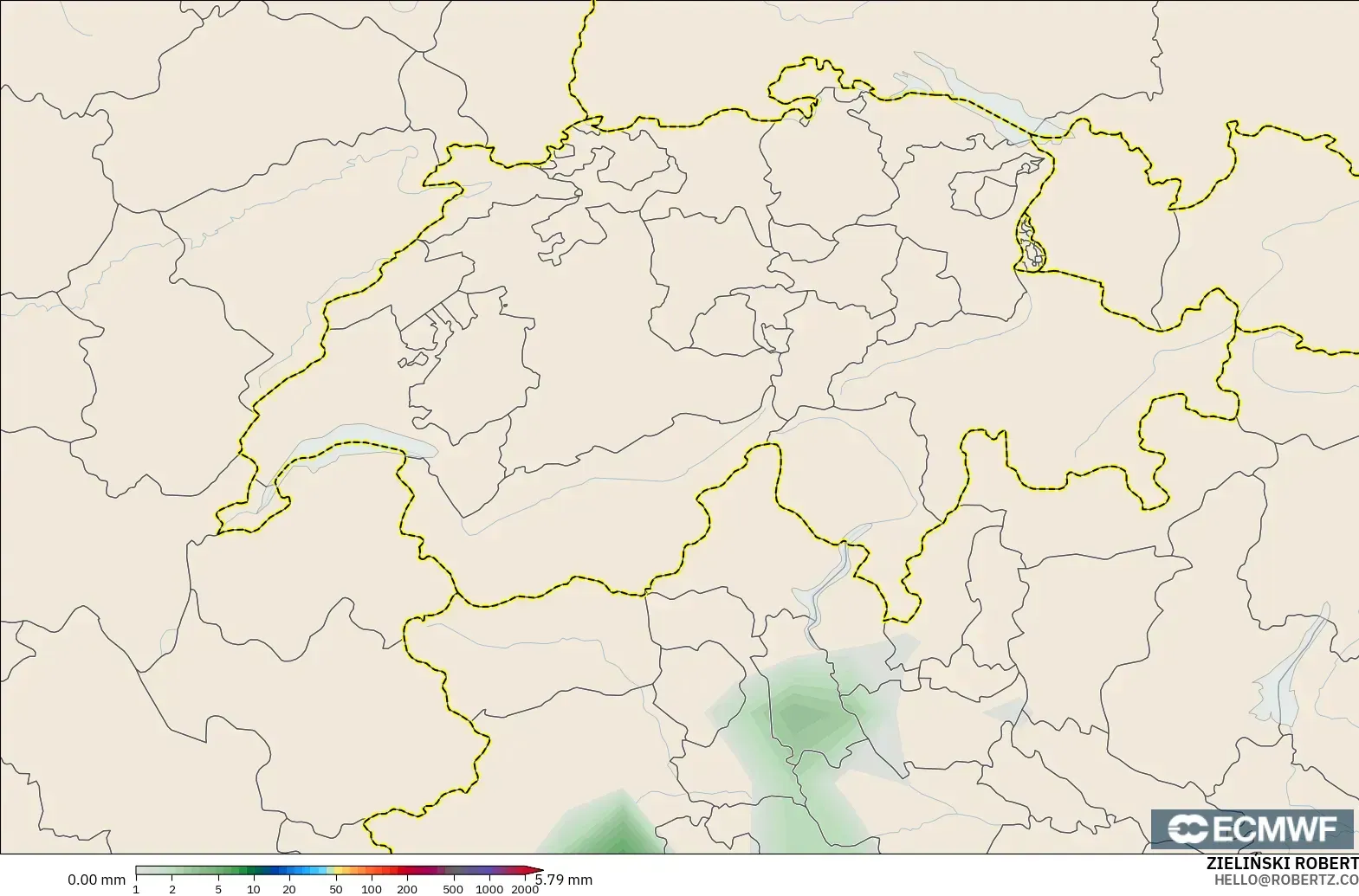 ECMWF IFS 0.25° model - Switzerland, Precipitation Accumulation