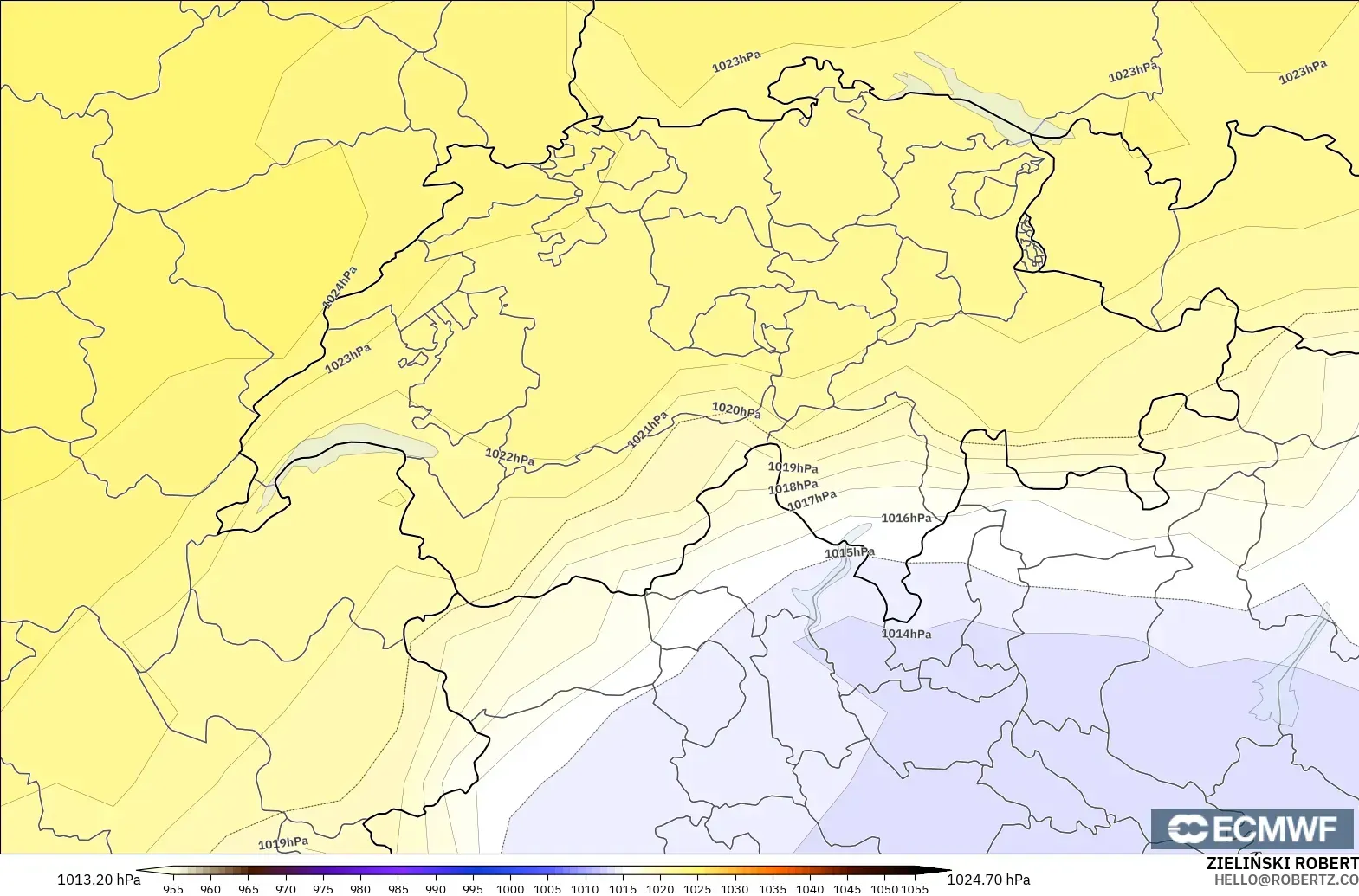 ECMWF IFS 0.25° model - Switzerland, Pressure