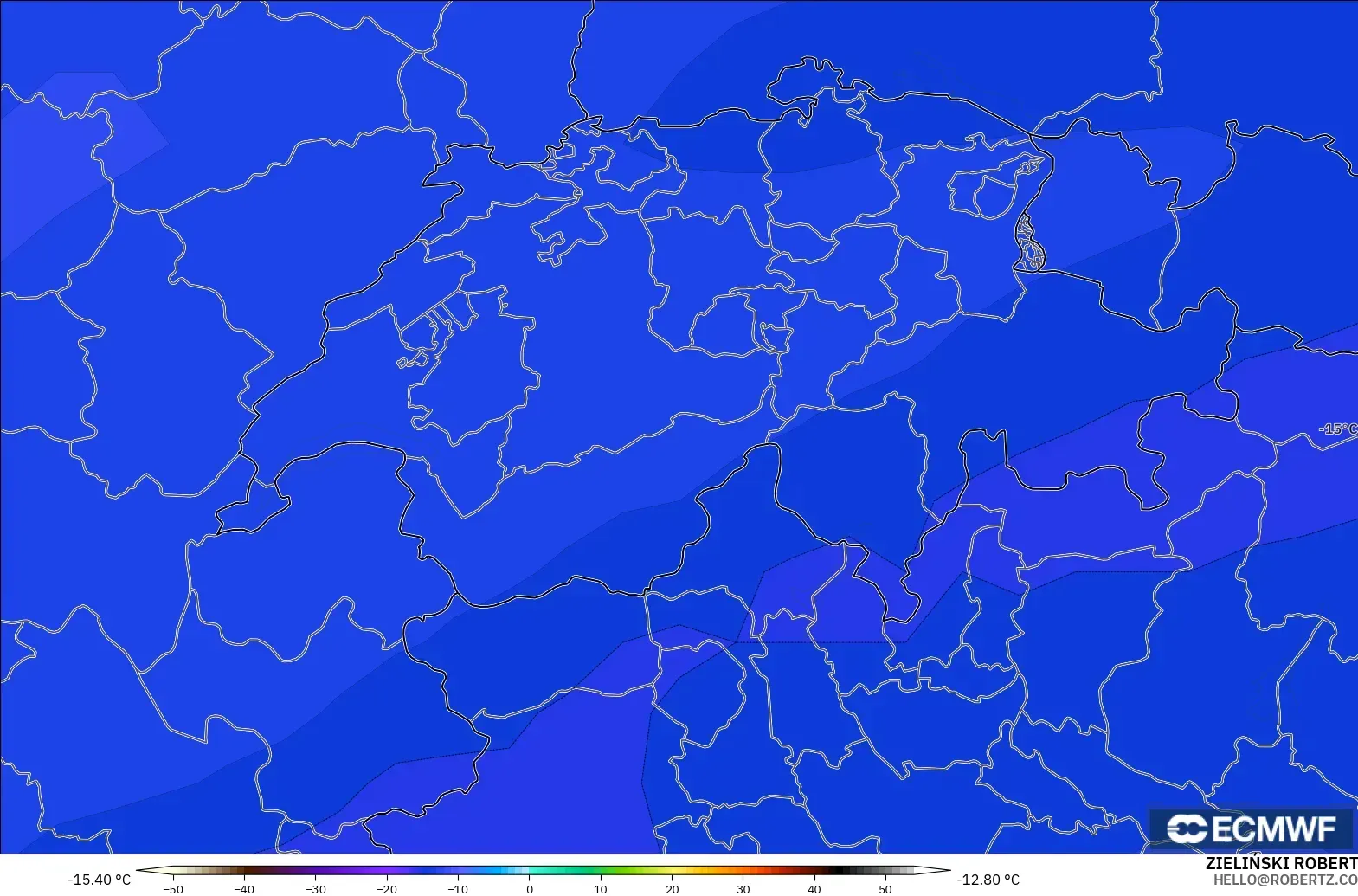 ECMWF IFS 0.25° model - Switzerland, Temperature at 500hPa