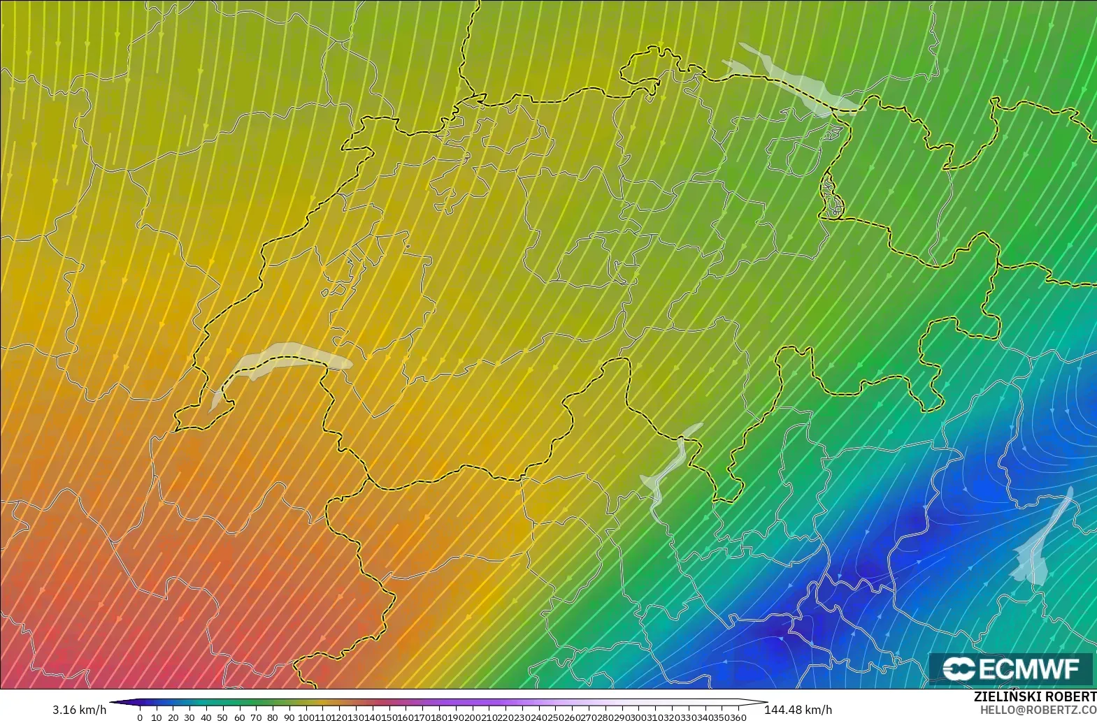 ECMWF IFS 0.25° model - Switzerland, Wind at 300hPa (jet stream)