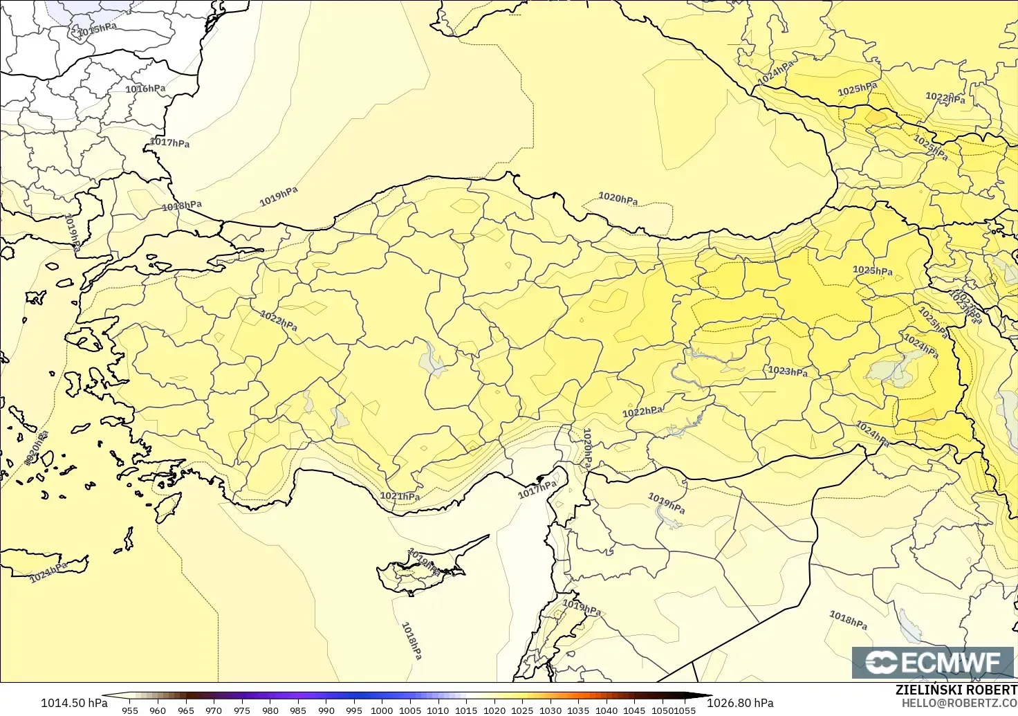 ECMWF IFS 0.25° model - Turkey, Pressure