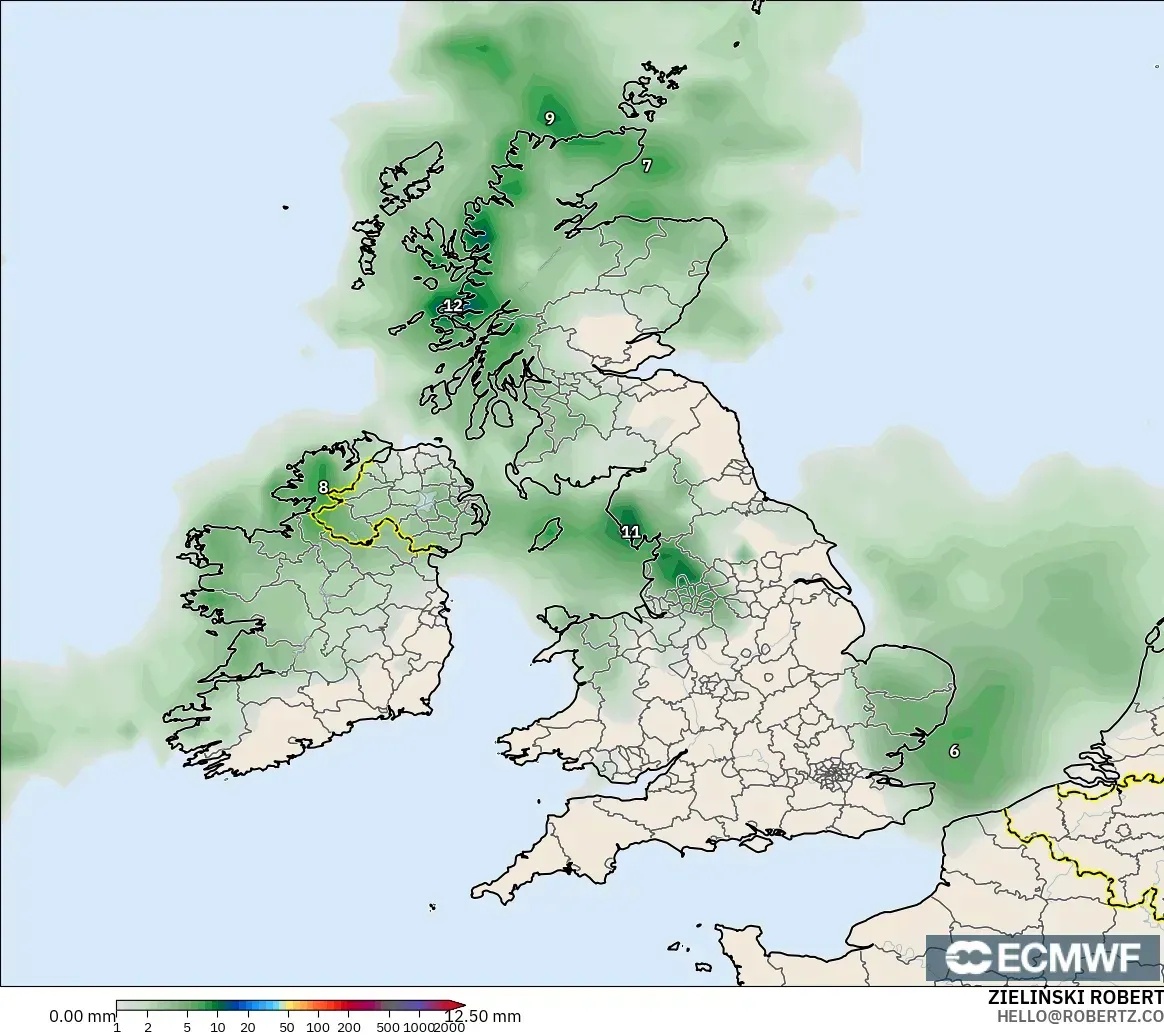 ECMWF IFS 0.25° model - United Kingdom, Precipitation Accumulation