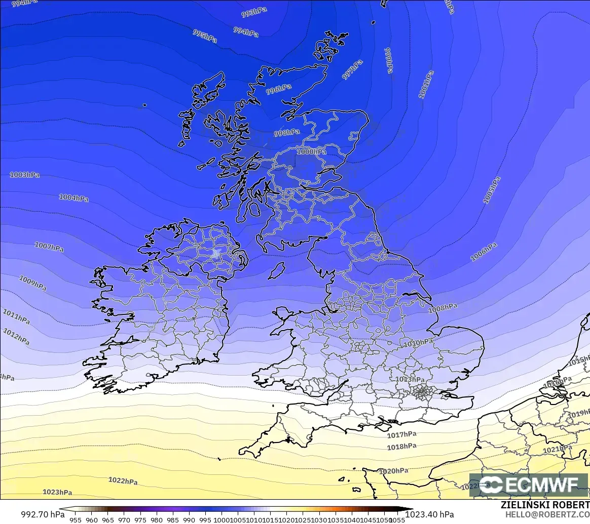 ECMWF IFS 0.25° model - United Kingdom, Pressure