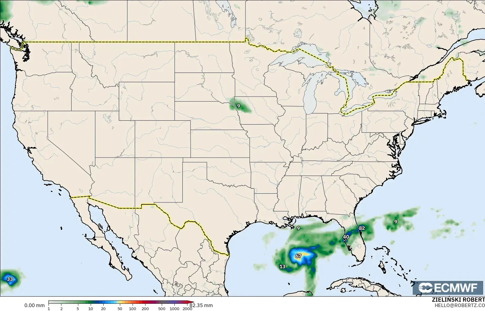 ECMWF IFS 0.25° model - United States, Precipitation Accumulation