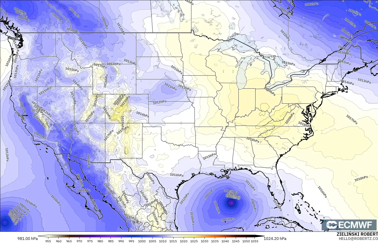 ECMWF IFS 0.25° model - United States, Pressure