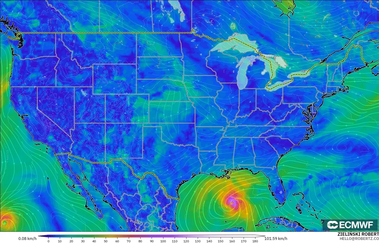ECMWF IFS 0.25° model - United States, Wind at 10m