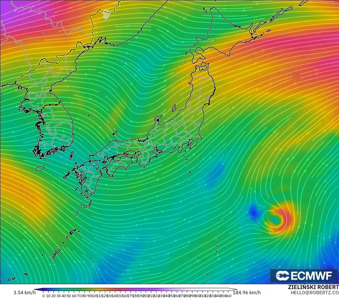 ECMWF IFS 0.25° model - Japan, Wind at 300hPa (jet stream)