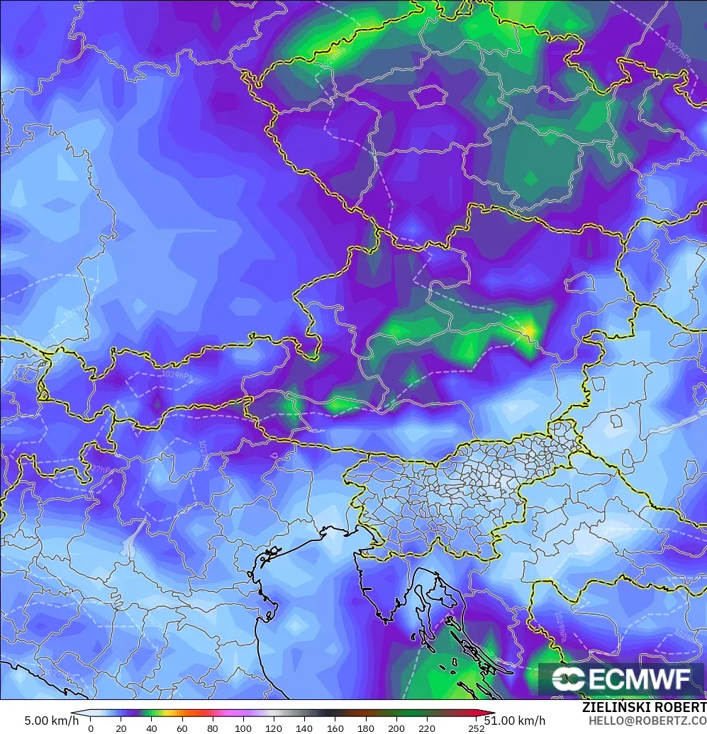 ECMWF IFS 0.25° model - Austria, Wind Gusts Peak