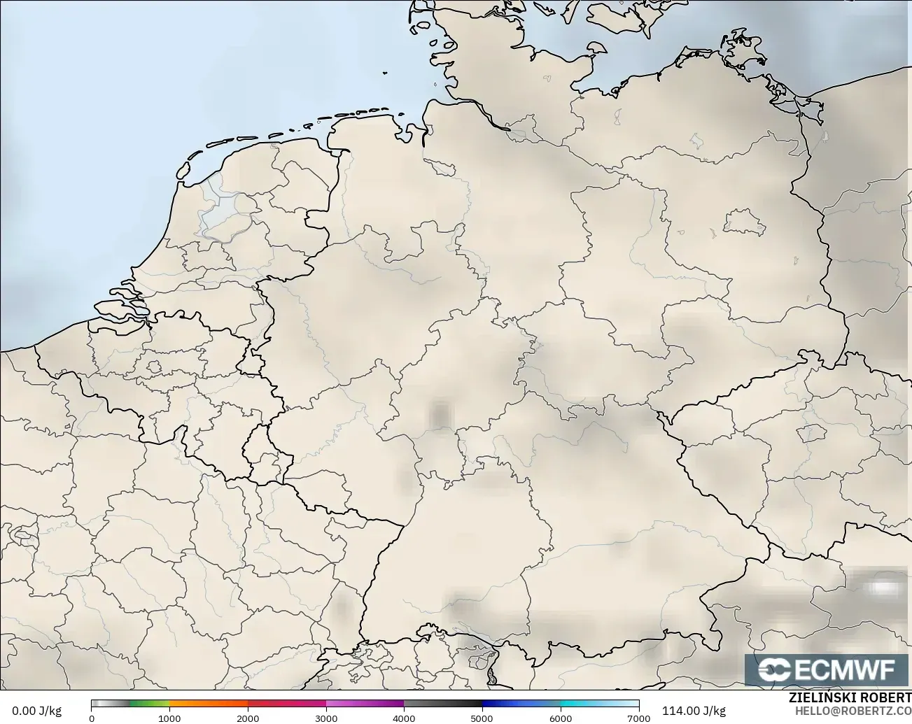 ECMWF IFS 0.25° model - Germany, CAPE