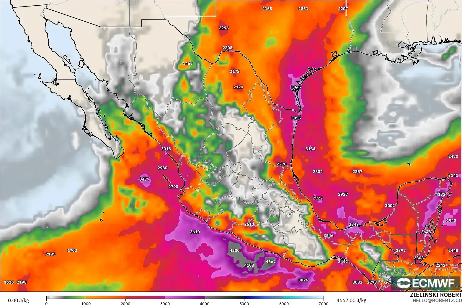 ECMWF IFS 0.25° model - Mexico, CAPE