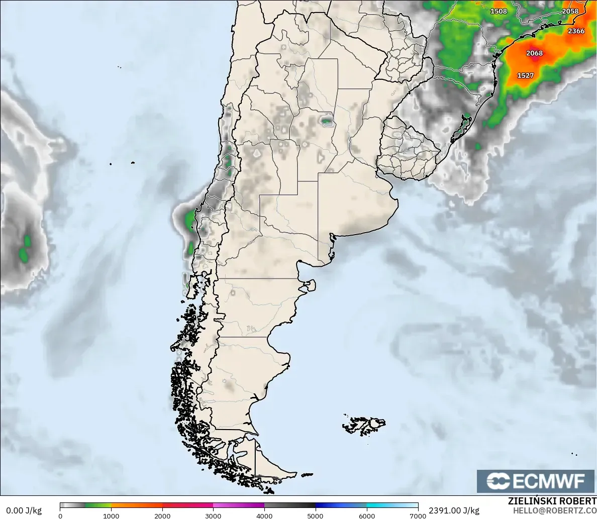 ECMWF IFS 0.25° model - Argentina, CAPE