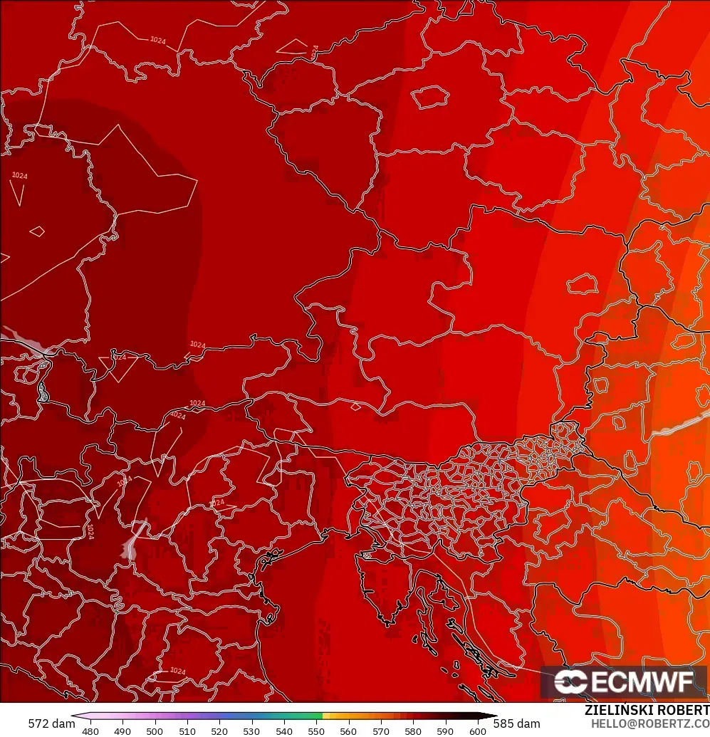 ECMWF IFS 0.25° model - Austria, Geopotential height at 500hPa