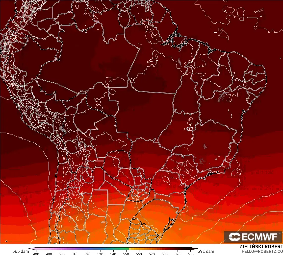 ECMWF IFS 0.25° model - Brazil, Geopotential height at 500hPa