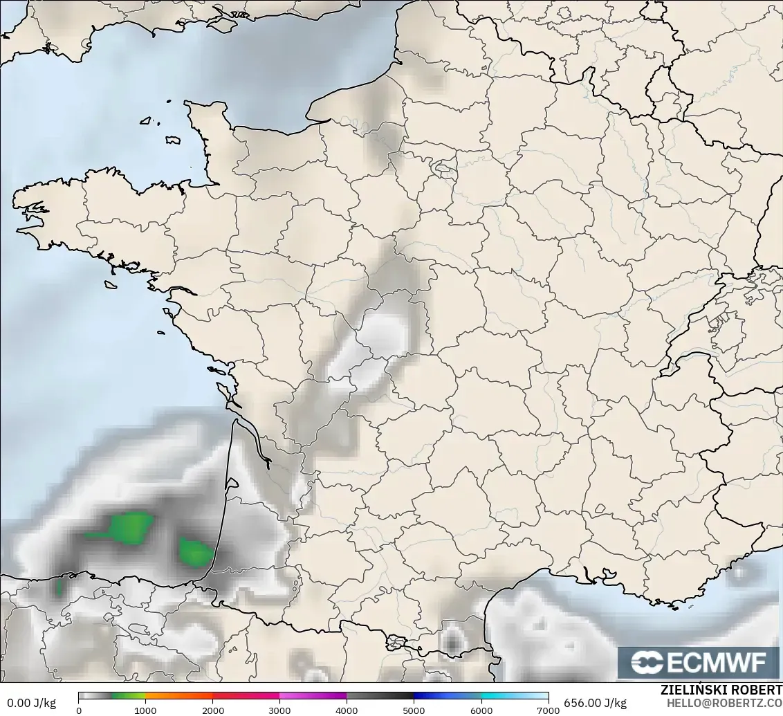 ECMWF IFS 0.25° model - France, CAPE