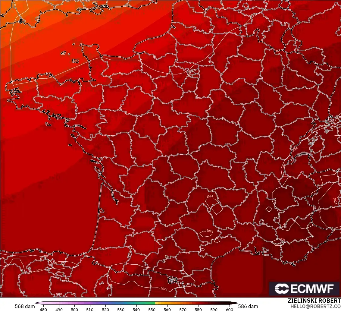 ECMWF IFS 0.25° model - France, Geopotential height at 500hPa