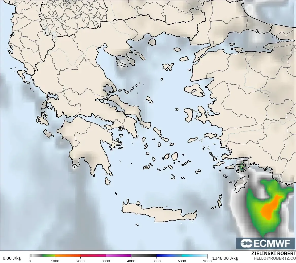 ECMWF IFS 0.25° model - Greece, CAPE