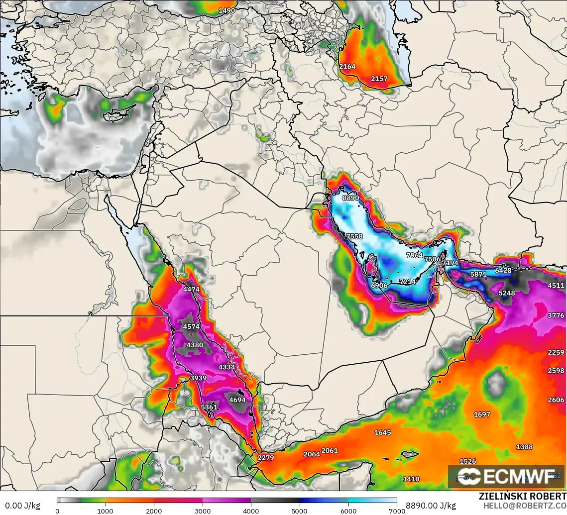 ECMWF IFS 0.25° model - Middle East, CAPE
