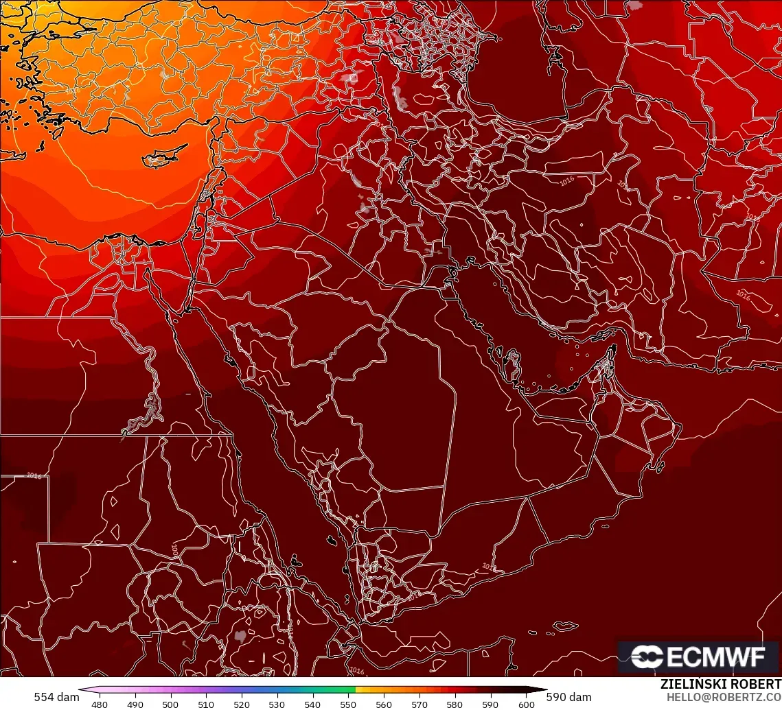ECMWF IFS 0.25° model - Middle East, Geopotential height at 500hPa
