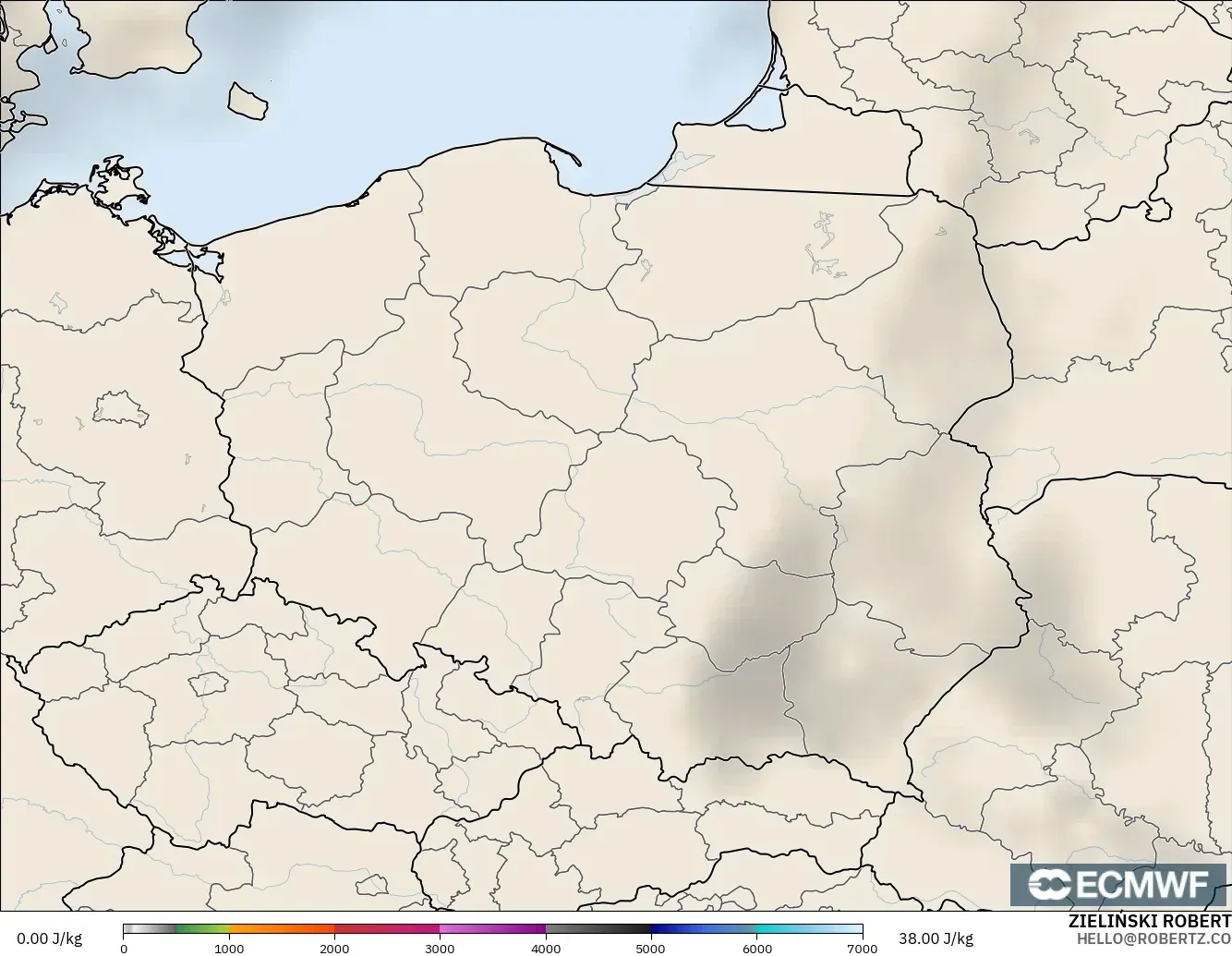 ECMWF IFS 0.25° model - Poland, CAPE
