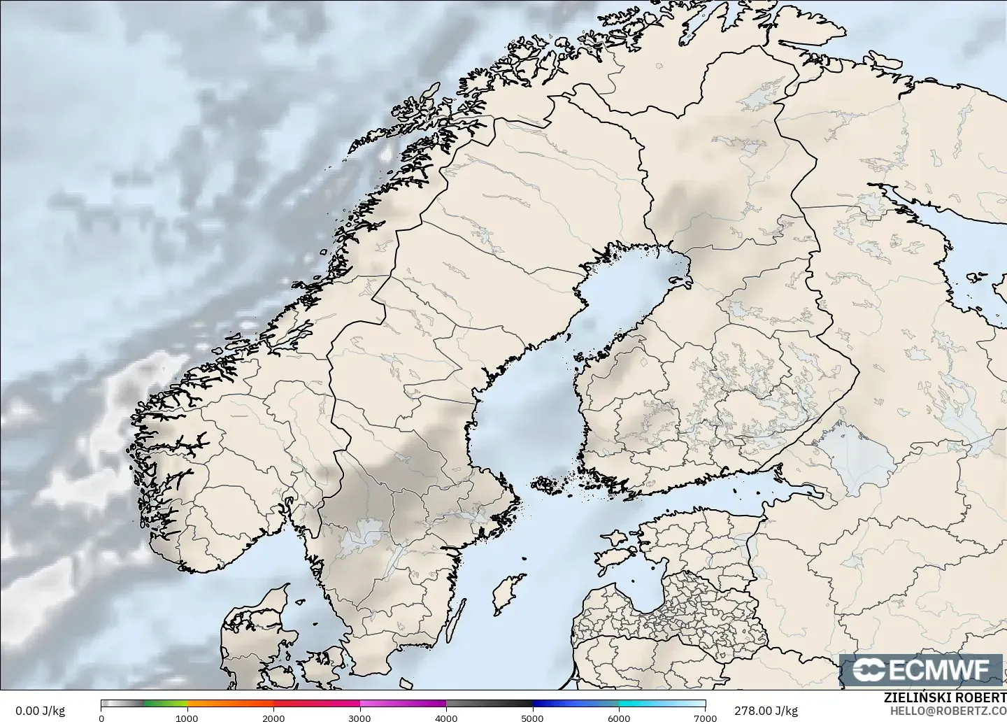 ECMWF IFS 0.25° model - Scandinavia, CAPE