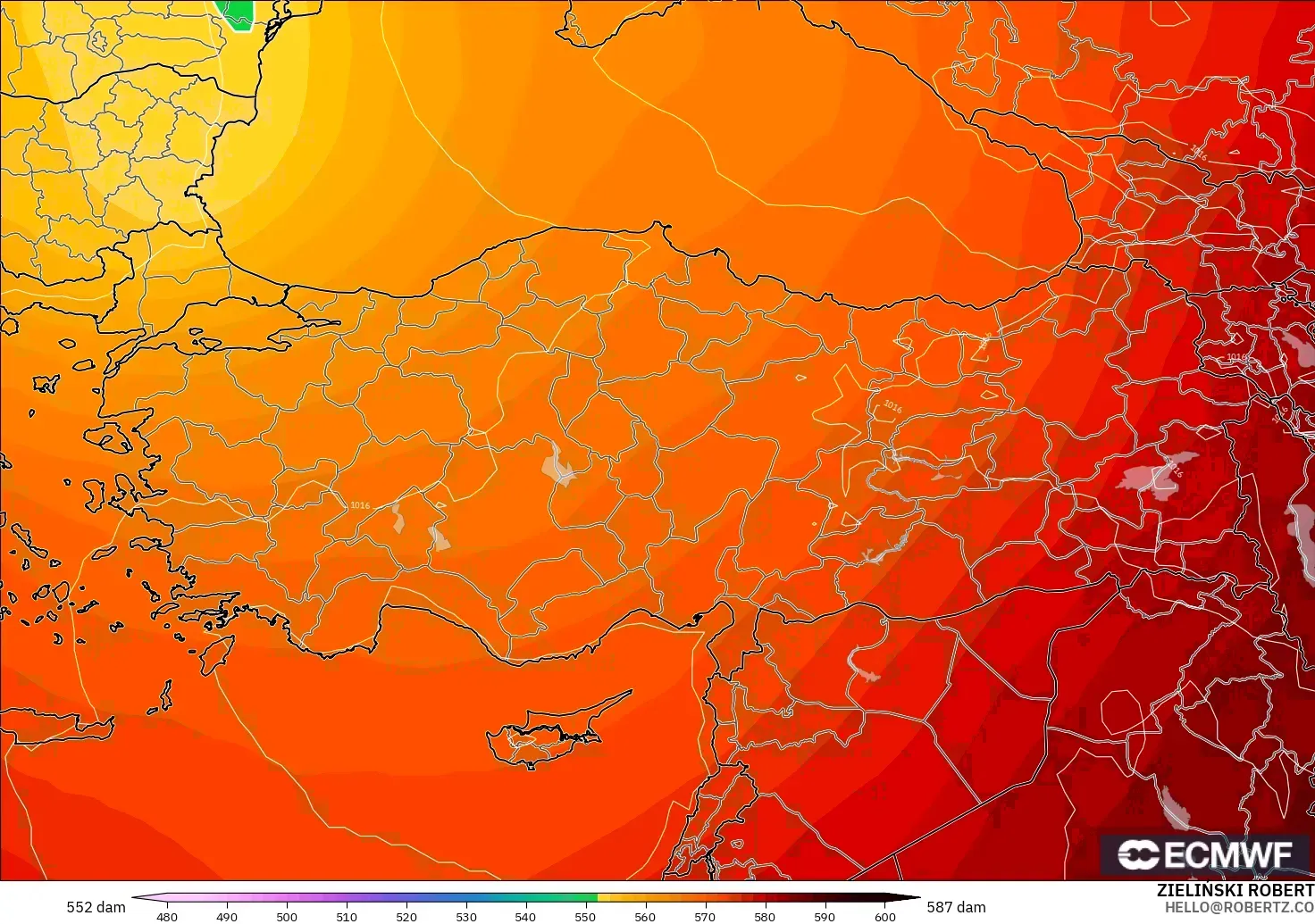 ECMWF IFS 0.25° model - Turkey, Geopotential height at 500hPa