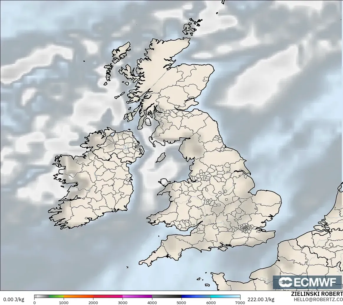 ECMWF IFS 0.25° model - United Kingdom, CAPE