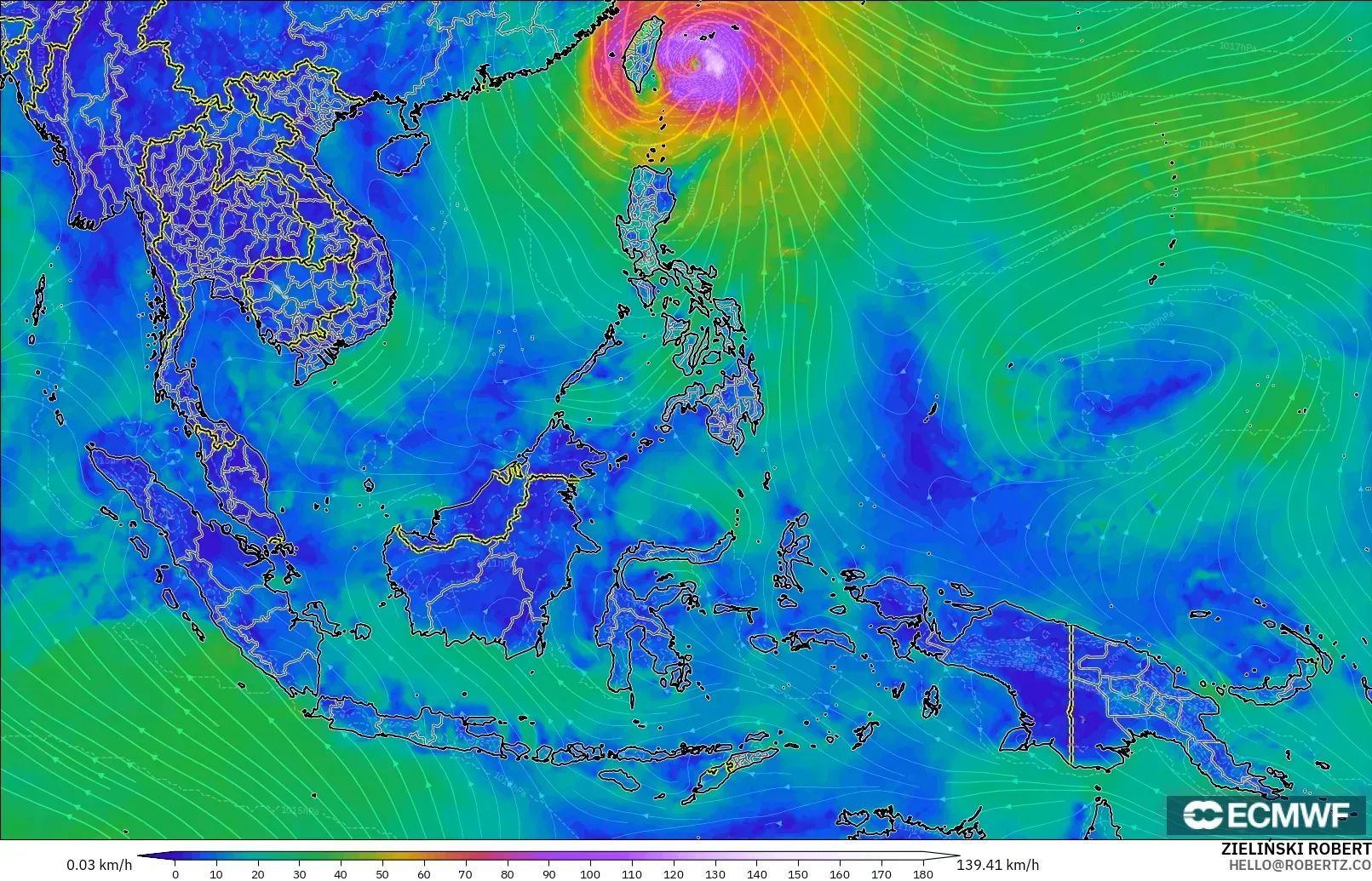 ECMWF IFS 0.25° model - South East Asia, Wind at 10m