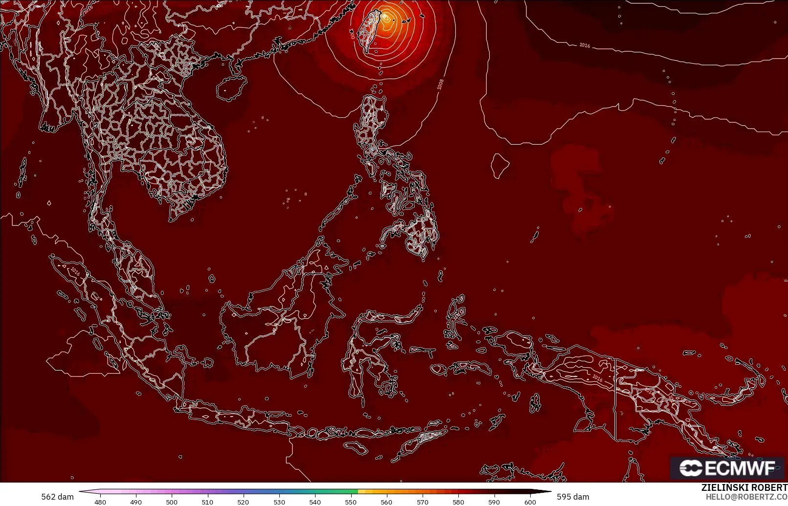 ECMWF IFS 0.25° model - South East Asia, Geopotential height at 500hPa
