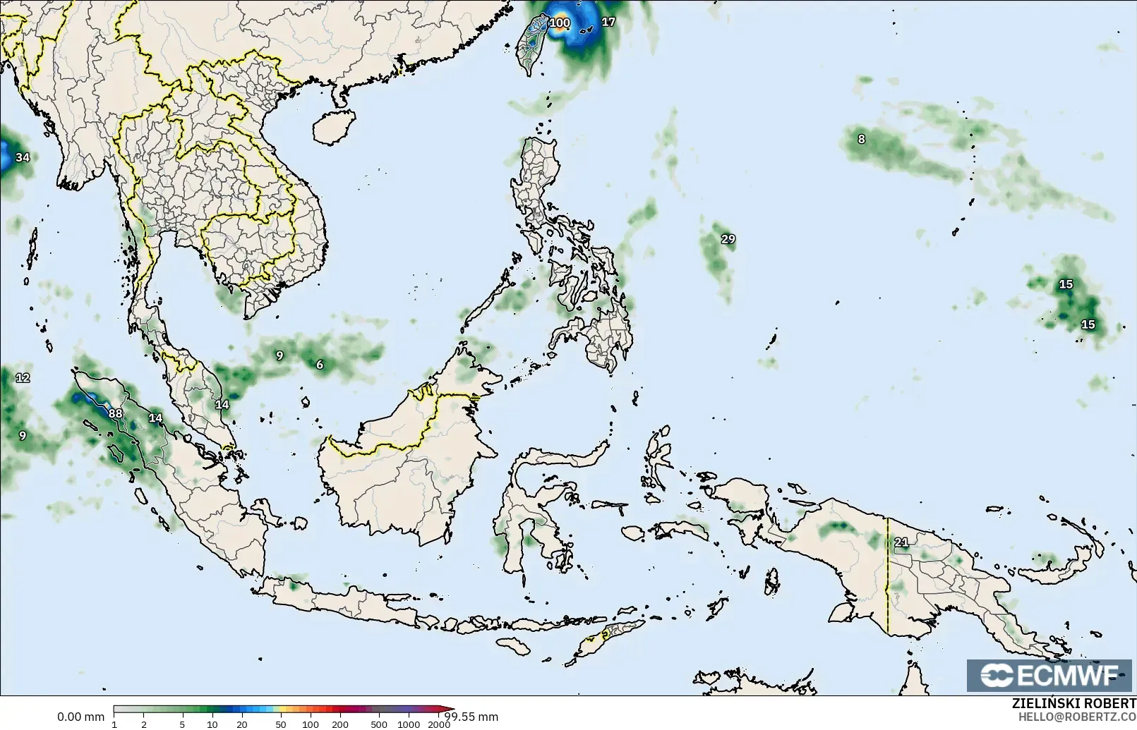 ECMWF IFS 0.25° model - South East Asia, Precipitation Accumulation