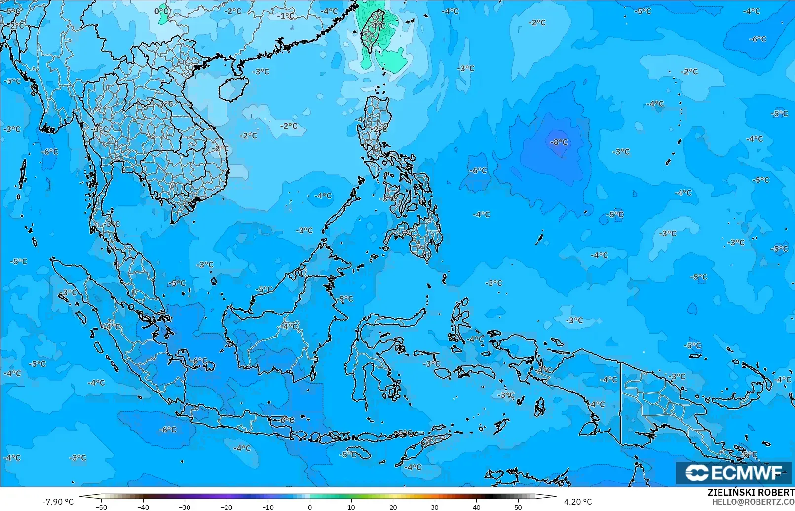 ECMWF IFS 0.25° model - South East Asia, Temperature at 500hPa
