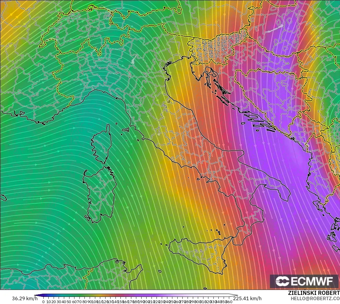 ECMWF IFS 0.25° model - Italy, Wind at 300hPa (jet stream)