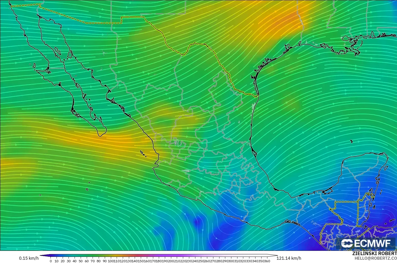 ECMWF IFS 0.25° model - Mexico, Wind at 300hPa (jet stream)